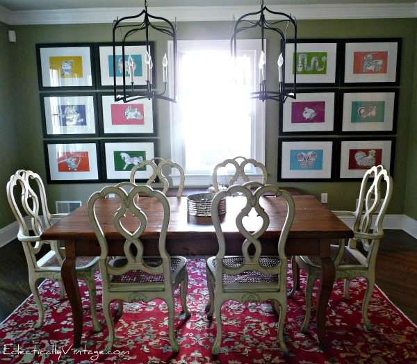 Dining Room - love the mix of collections and furniture (and that art)!  kellyelko.com