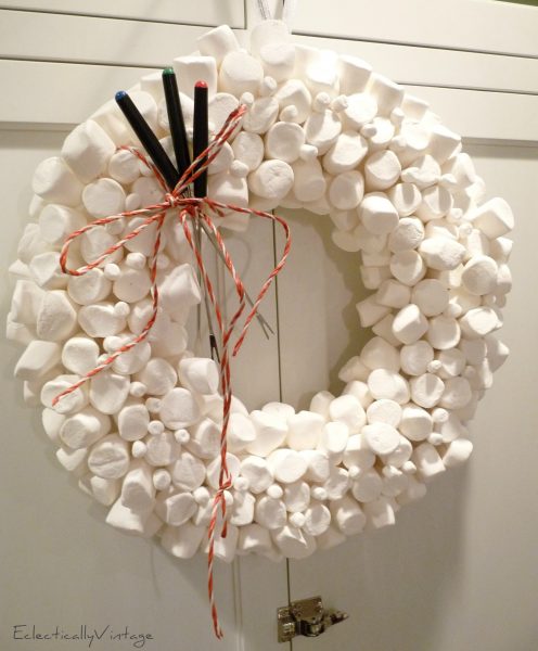 Christmas Open House Tour - filled with tons of unique Christmas decorating ideas like this marshmallow wreath!  kellyelko.com