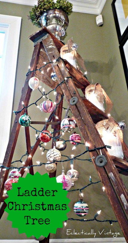 Christmas Open House Tour - filled with tons of unique Christmas decorating ideas like this ladder tree!  kellyelko.com