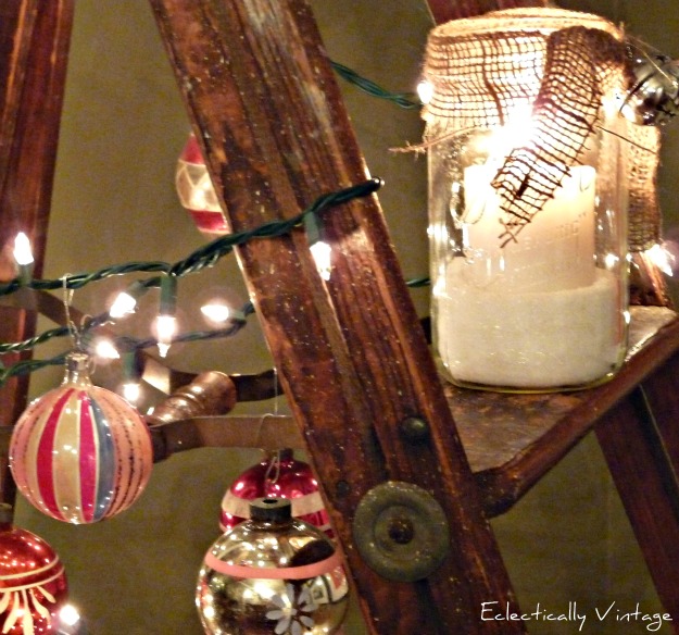Christmas Open House Tour - filled with tons of unique Christmas decorating ideas like this ladder tree!  kellyelko.com