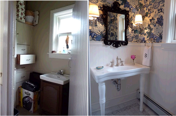 Beautiful before and after of this stunning powder room kellyelko.com