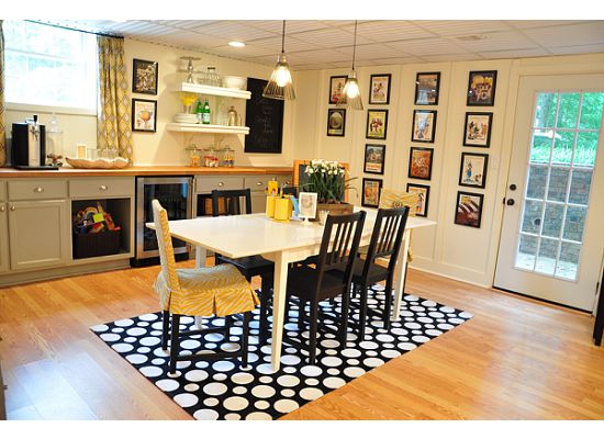 Stylish basement renovation - from the built in seating to the color choices