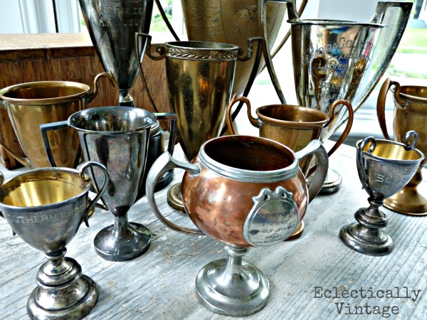 Vintage loving cups trophy collection - see this beautiful collection kellyelko.com