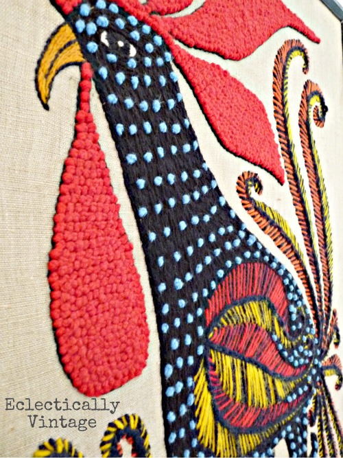 Vintage rooster needlepoint from Chile kellyelko.com