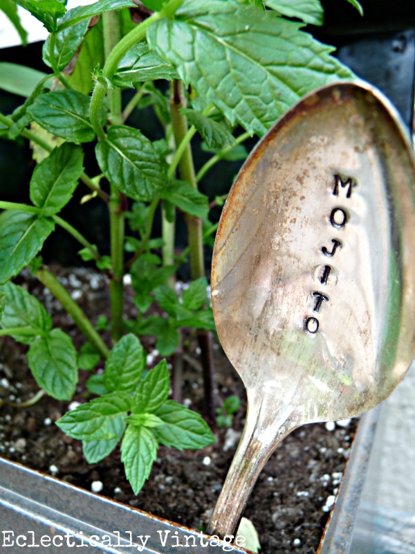 Toolbox Planter and stamped silver markers - how unique!  kellyelko.com