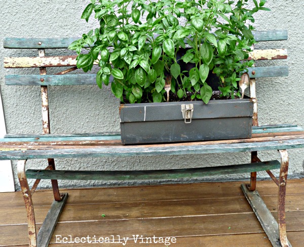 Toolbox Planter and stamped silver markers - how unique!  kellyelko.com