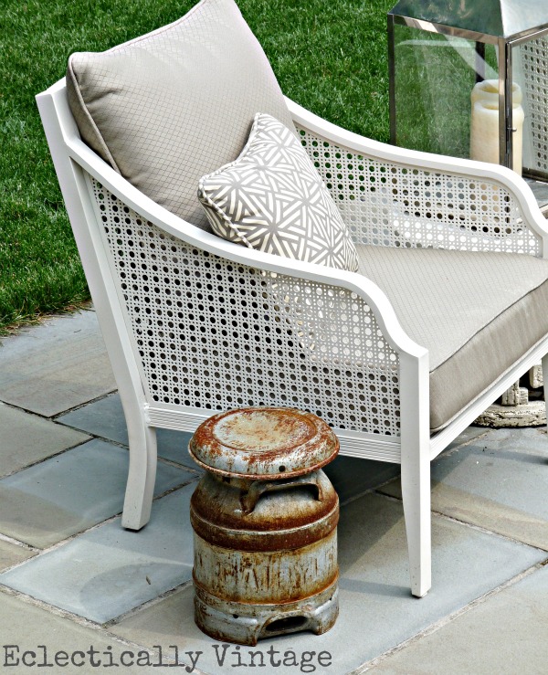 Eclectic patio - love the mixture of new and vintage pieces and the creative planters!  kellyelko.com