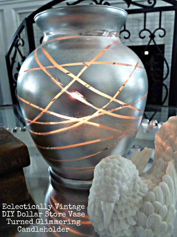 Great glass crafts - Dollar store vase turned mercury glass candle holder. kellyelko.com