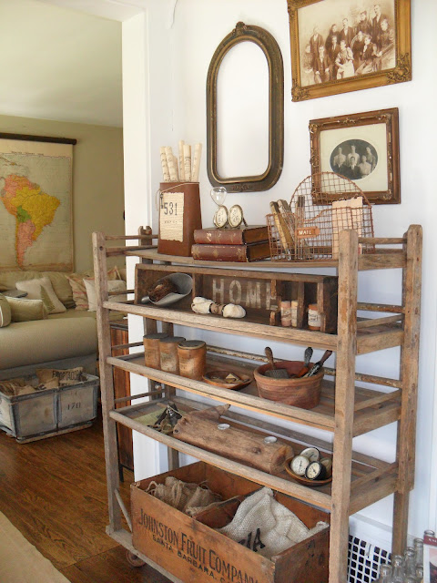 Must Love Junk home tour - she has the most amazing collections and displays like this vintage shoe rack! kellyelko.com