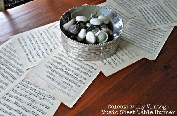 Music Sheet Crafts - love this table runner (my guests loved it)!  kellyelko.com