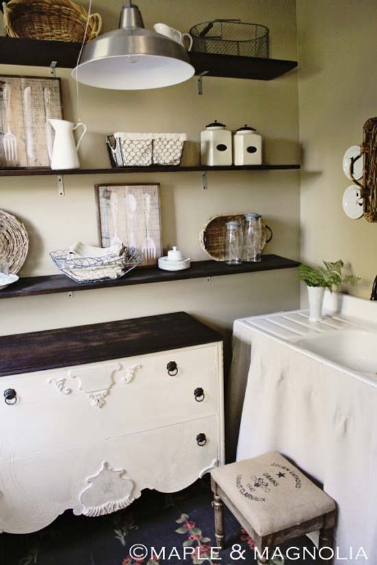 Farmhouse Guest Cottage Tour - love the open kitchen shelves.  It's gorgeous!  