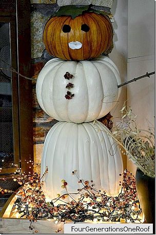 snowman made from pumpkins