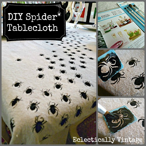 #Halloween Crafts - Make this Swarming Spider Tablecloth - be the hit of your dinner party! kellyelko.com