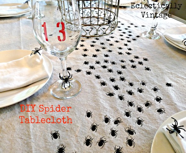 #Halloween Crafts - Make this Swarming Spider Tablecloth - be the hit of your dinner party! kellyelko.com