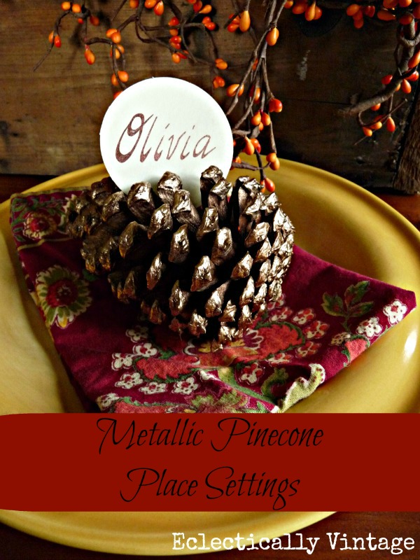 Metallic Pinecone Crafts Place Setting - a cinch to make  kellyelko.com