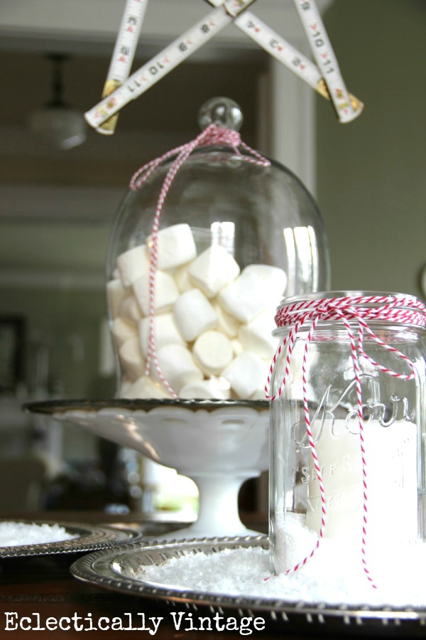 Christmas House Tours - step inside this 100 year old home filled with tons of fabulous decorating ideas like this marshmallow centerpiece!  kellyelko.com