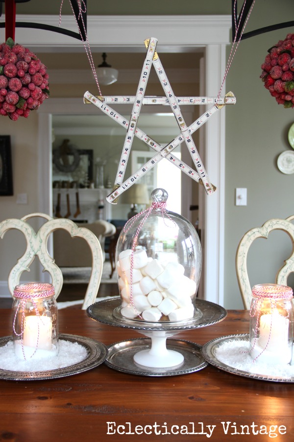 Christmas House Tours - step inside this 100 year old home filled with tons of fabulous decorating ideas like this yardstick star!  kellyelko.com