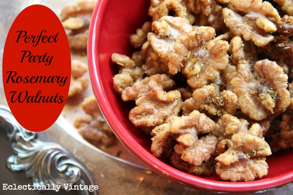 Perfect Party Rosemary Walnuts with a Kick! these are addictive! perfect party appetizers from kellyelko.com