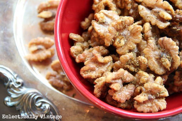 Perfect Party Rosemary Walnuts with a Kick! these are addictive! perfect party appetizers from kellyelko.com