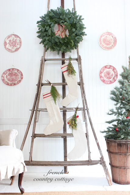 Vintage ladder decked out for Christmas