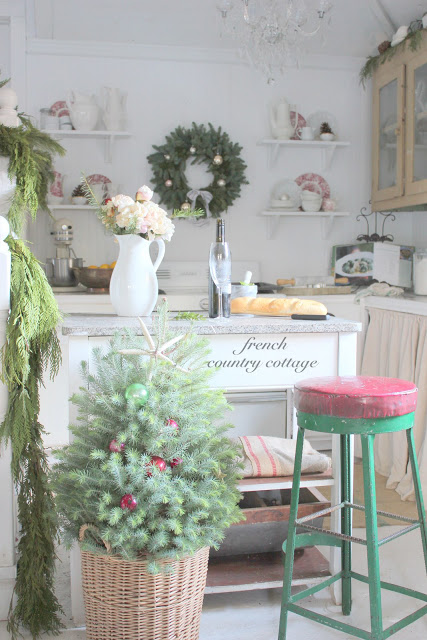 French Country Cottage Christmas Tour - what an inviting kitchen