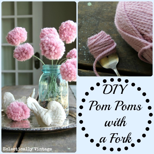 DIY pom pom flowers - with a fork!  kellyelko.com