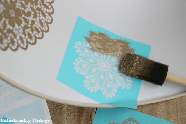 DIY Gilded Reverse Stencil Lampshade - positively glowing!  kellyelko.com