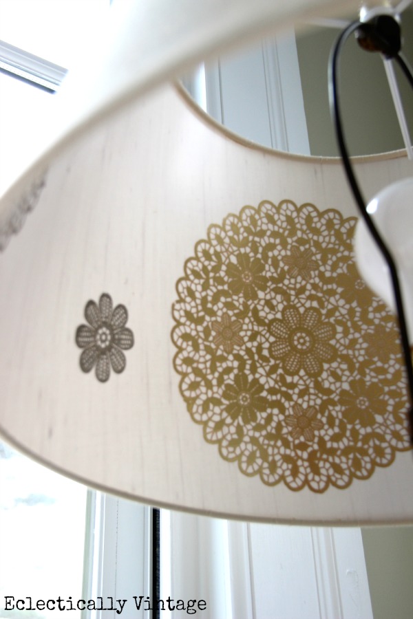 DIY Gilded Reverse Stencil Lampshade - positively glowing!  kellyelko.com