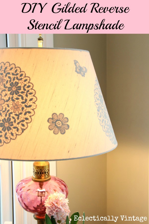 DIY Gilded Reverse Stencil Lampshade - positively glowing!  kellyelko.com