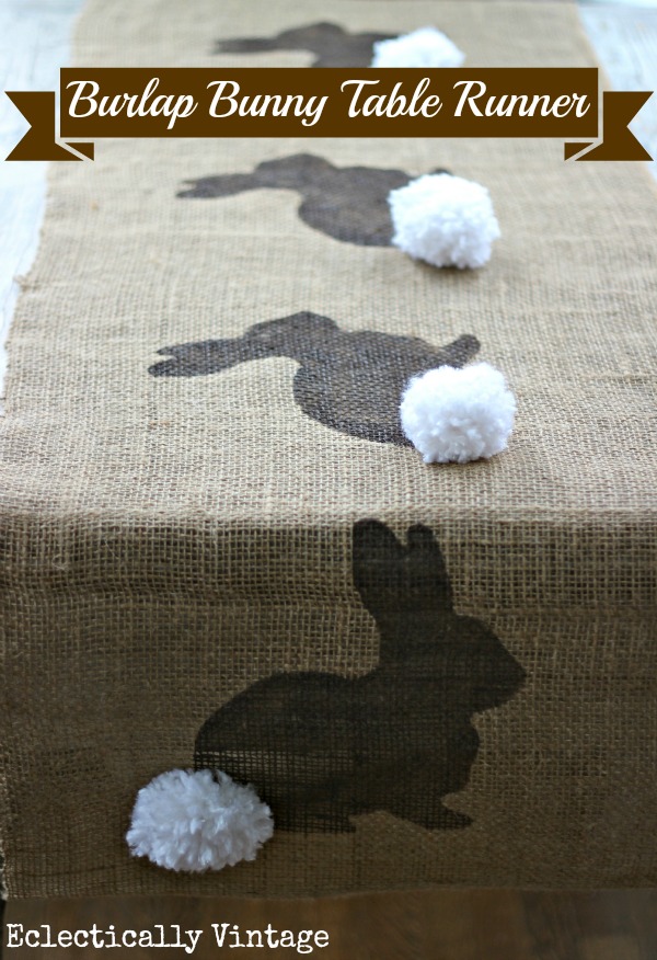 Make a Burlap Bunny Table Runner - with FREE graphic for stencil! kellyelko.com