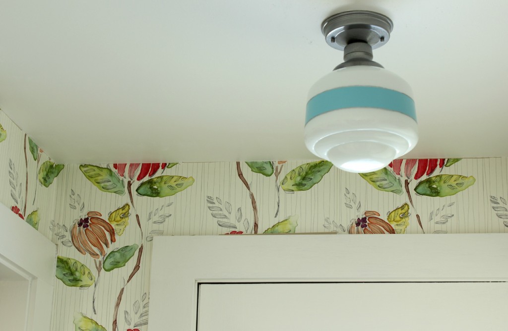 Cottage tour filled with great ideas like this DIY schoolhouse light - brilliant!