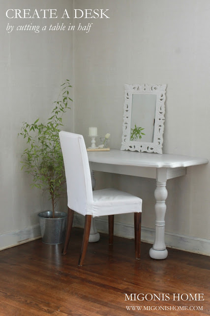 Cape Cod home tour filled with tons of fabulous DIY ideas!  Like this desk from a cut in half table!