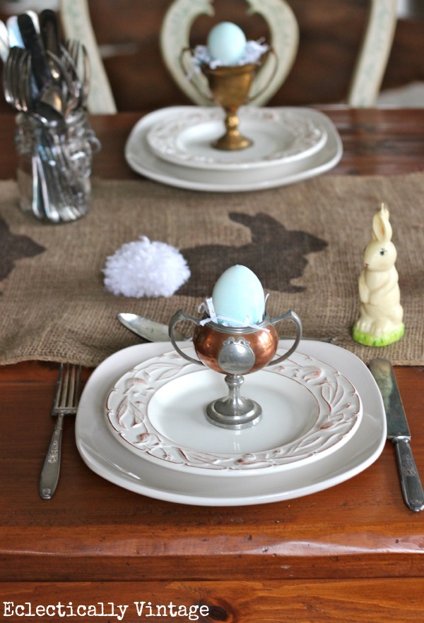 Eclectically Vintage easter spring tables cape  decorating bunny burlap