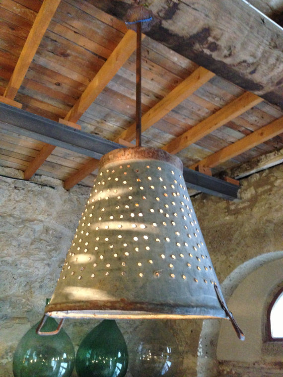 Metal Olive Bucket Light on Etsy via Eclectically Vintage