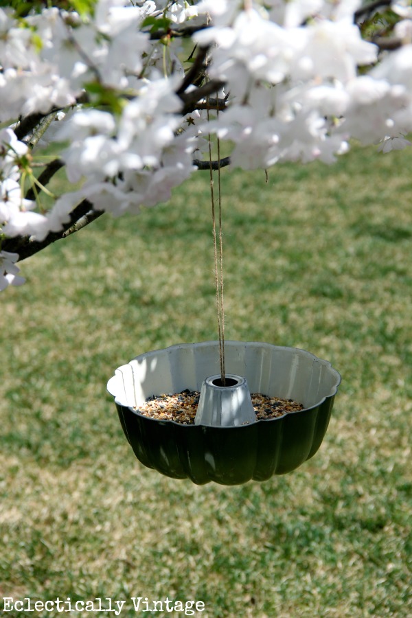 Bundt Pan Bird Feeder - and the simplest way to hang it! kellyelko.com