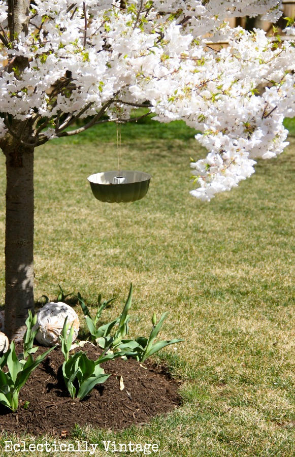 Bundt Pan Bird Feeder - and the simplest way to hang it! kellyelko.com