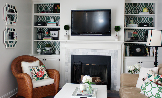 Stenciled Bookcase backs - and a fabulous house tour