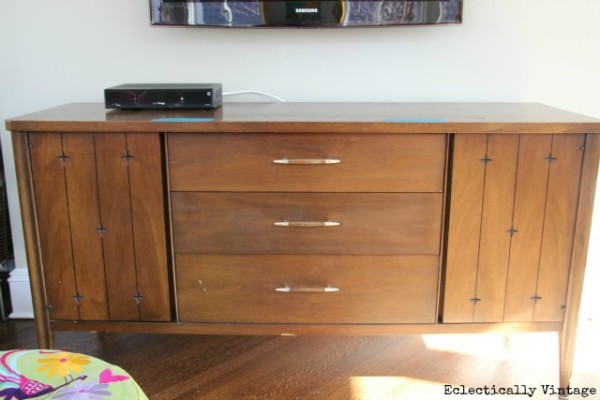 Mid century dresser - before the fabulous paint makeover!  click to see the after kellyelko.com