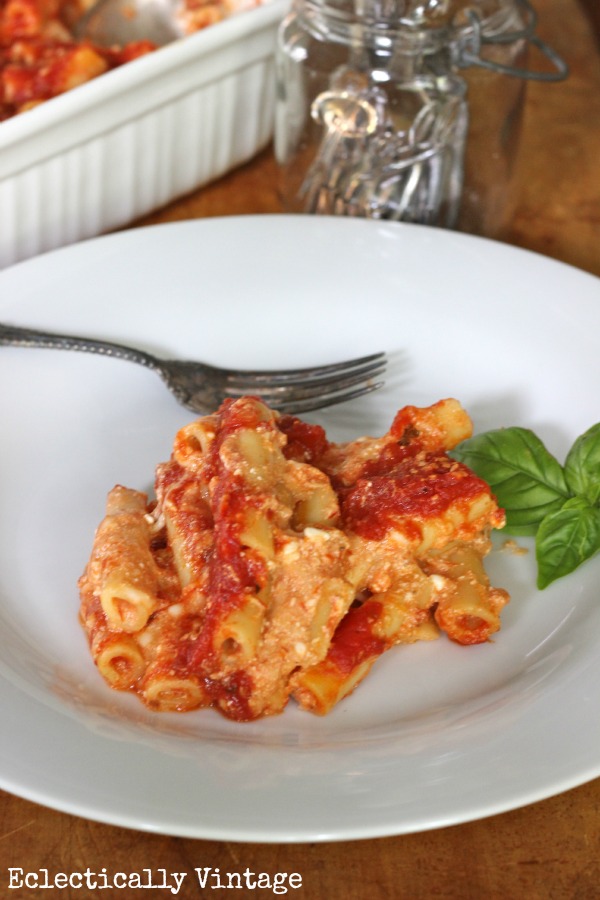 Low Fat Baked Ziti - that tastes amazing!  My whole family always begs for me to make this!  kellyelko.com