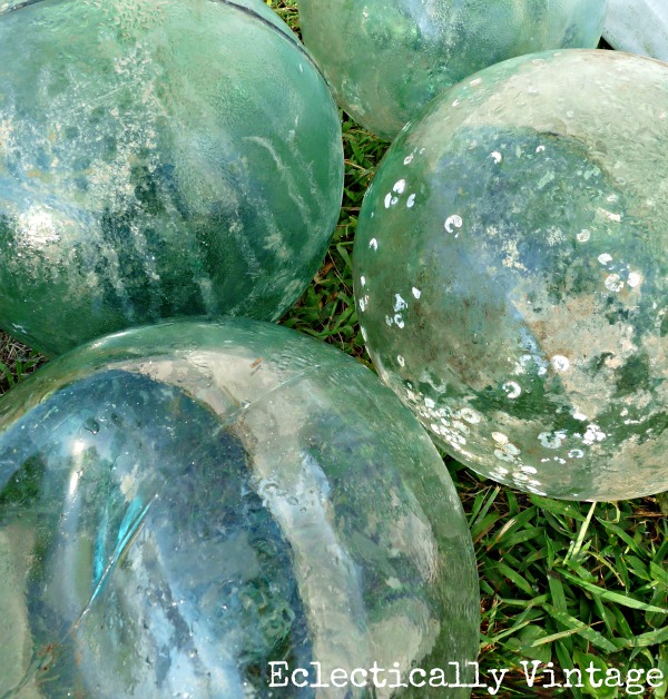 Vintage glass fishing buoys - found at Brimfield Flea Market - 2 miles and 5,000 vendors!