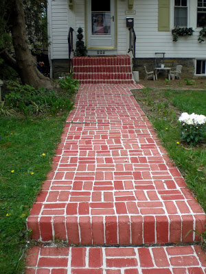 Ugly concrete?  Paint it to look like bricks!  
