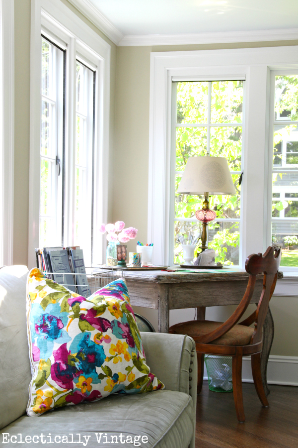 Gorgeous sunroom tour - divided into 3 zones - brilliant!  kellyelko.com