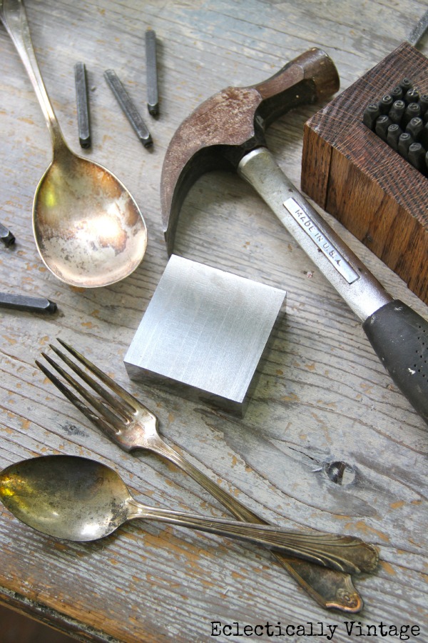 How to Stamp Silver - and a DIY Stamped Silver Spoon Keychain - these are so cute!  kellyelko.com