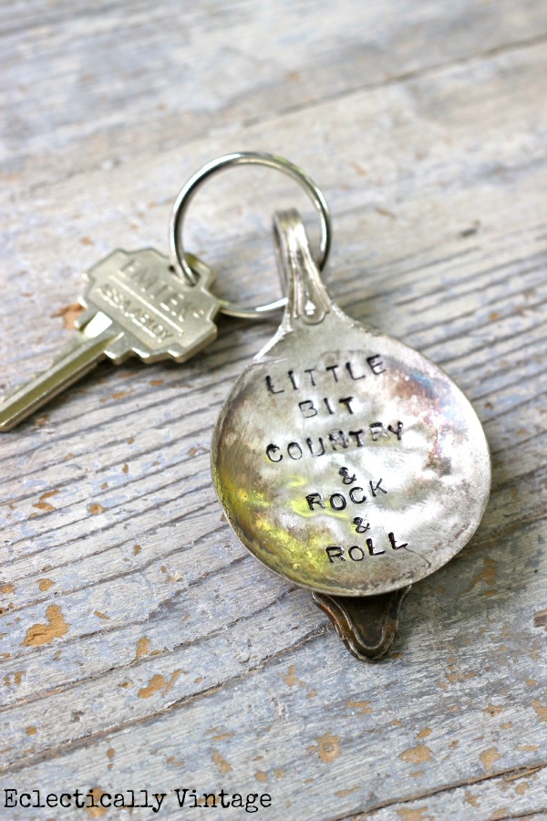 How to Stamp Silver - and a DIY Stamped Silver Spoon Keychain - these are so cute!  kellyelko.com