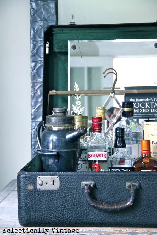 Vintage Suitcase Bar - one of the many vintage finds reimagined at kellyelko.com