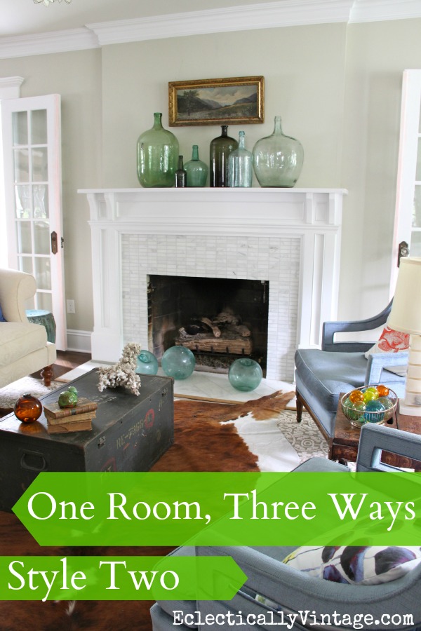 One Room - Styled 3 Different Ways! No money spent - and the looks are so unique! Plus - see 6 other rooms doing the same 3 way look! kellyelko.com