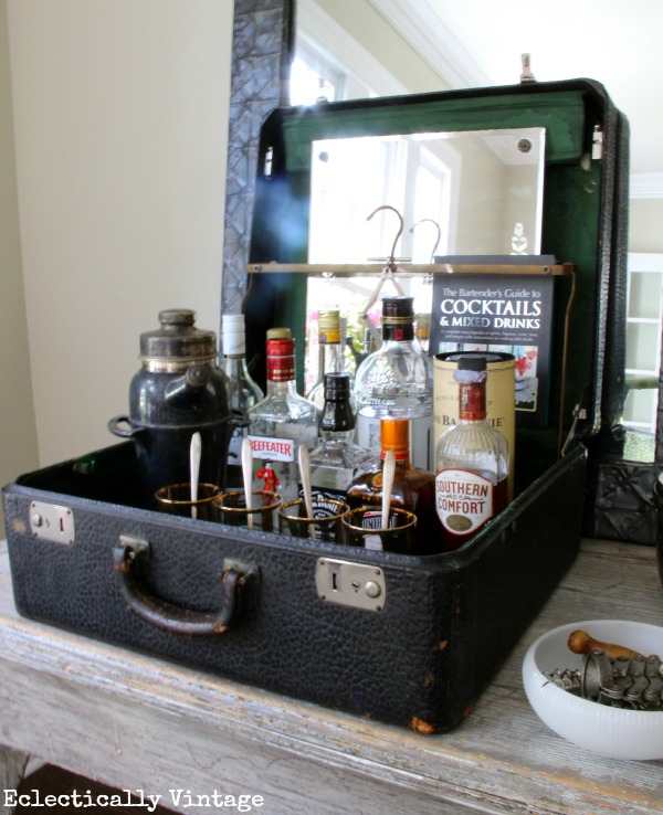 Vintage Suitcase Bar - one of the many vintage finds reimagined at kellyelko.com