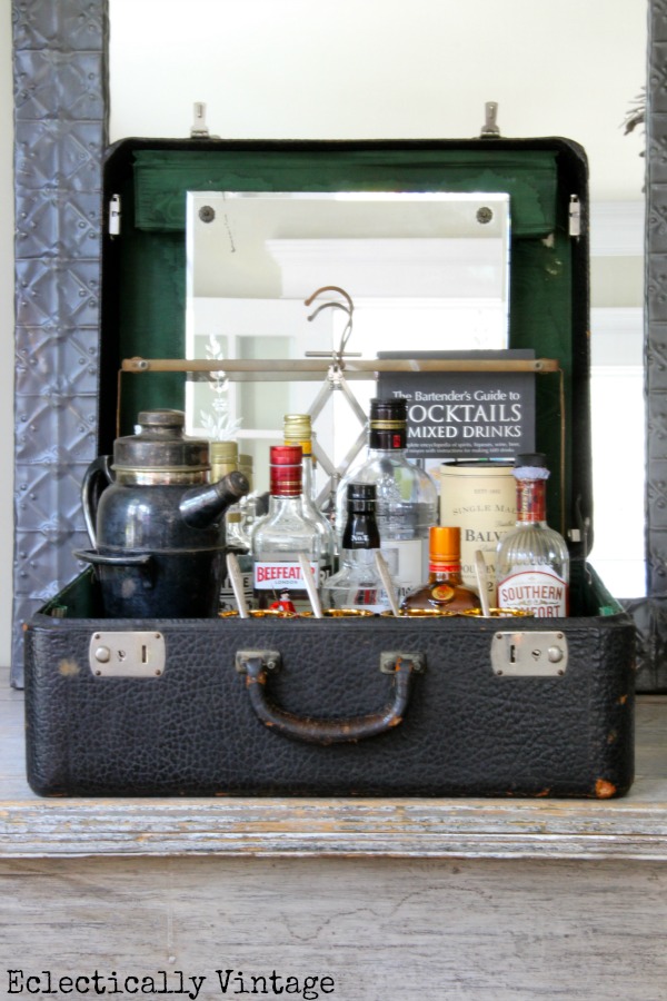 Vintage Suitcase Bar - one of the many vintage finds reimagined at kellyelko.com