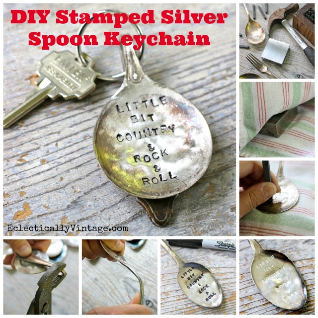 How to Stamp Silver - and a DIY Stamped Silver Spoon Keychain - these are so cute!  kellyelko.com