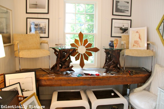 See how to throw a chic garage sale - tons of pics from farmhouse to mid century modern!  kellyelko.com